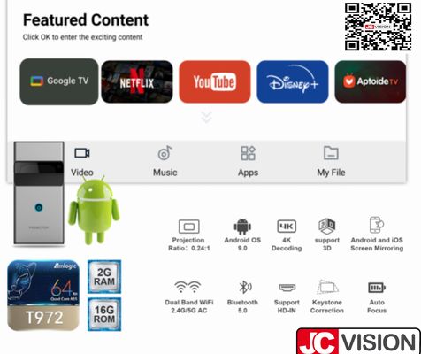 JCVision DLP Ultra Short Throw Projektor 1080p Spezifikationen