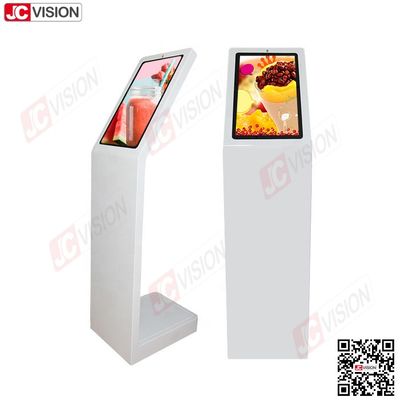 Jcvision 21,5 Zoll Selbstbedienungs-Digital-Interaktiver Informationskiosk L-Typ Vertikalbildschirm Touchscreen-Kiosk Weiß