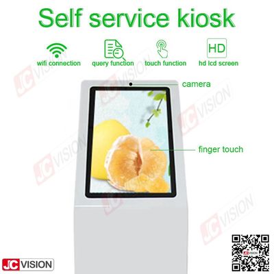 Jcvision 21,5 Zoll Selbstbedienungs-Digital-Interaktiver Informationskiosk L-Typ Vertikalbildschirm Touchscreen-Kiosk Weiß