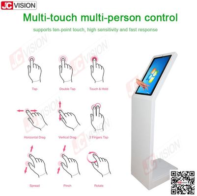 Jcvision 21,5 Zoll Selbstbedienungs-Digital-Interaktiver Informationskiosk L-Typ Vertikalbildschirm Touchscreen-Kiosk Weiß