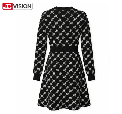JCVISION Autumn and Winter Women's V-neck Knitted Dress Commuter Style